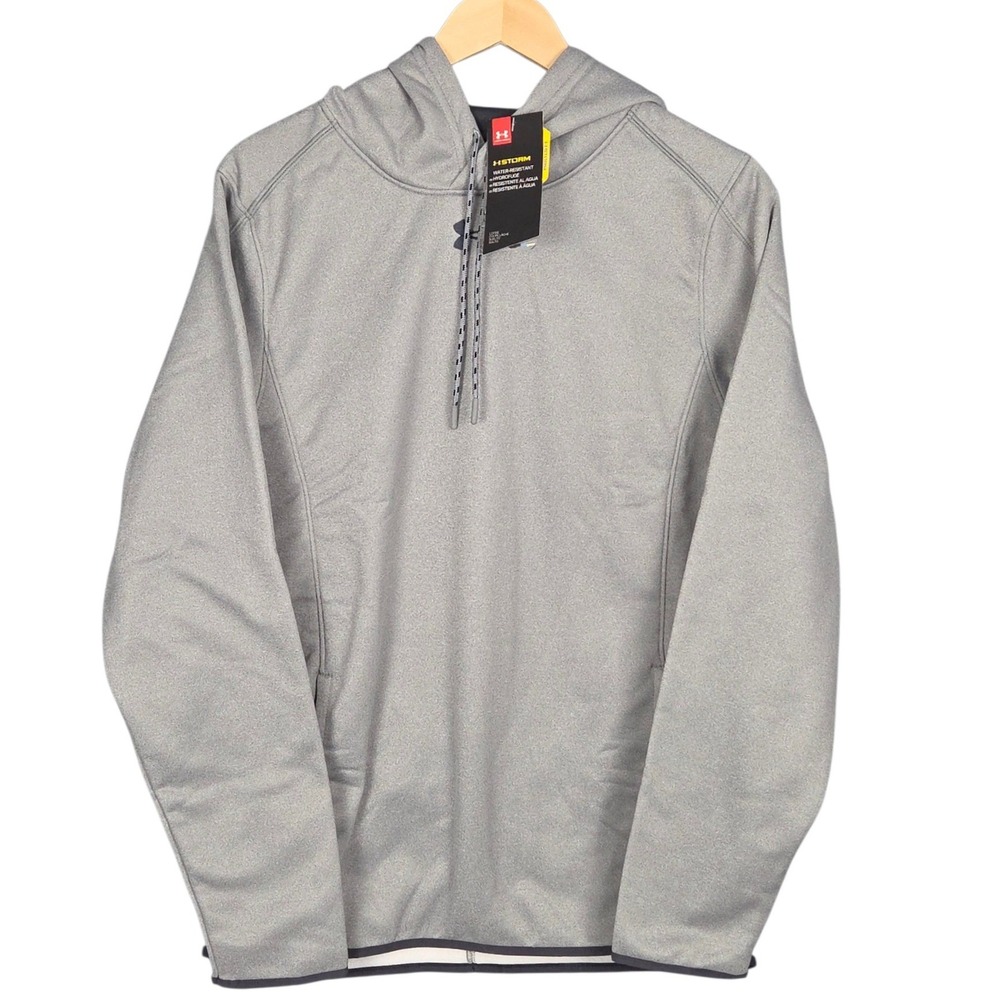 Under Armour Storm Coldgear Hoodie Mens Small Gray Pullover Fleece Loose Fit New - Picture 2 of 10